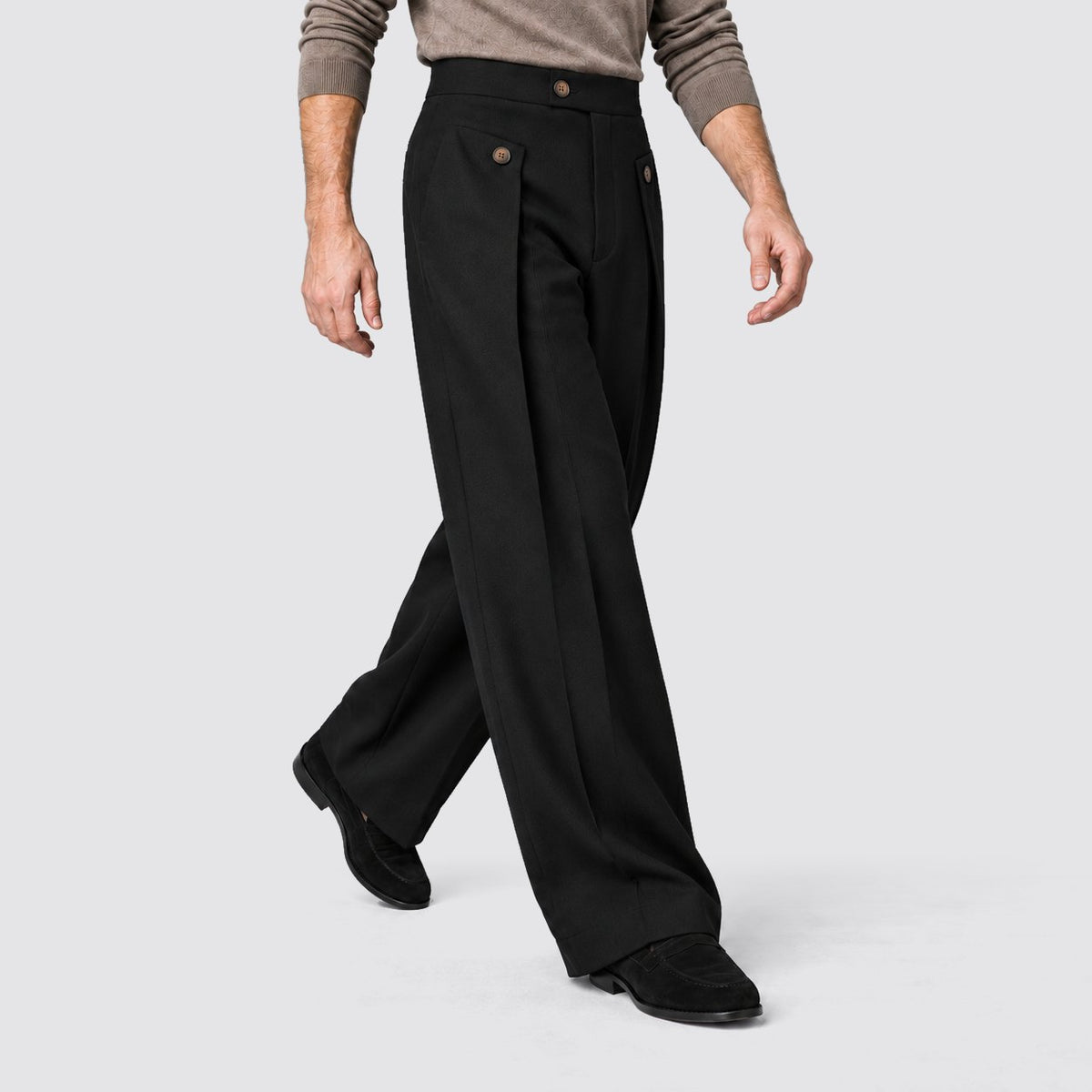 Men's Smart Front Pleat Wide Leg Trousers