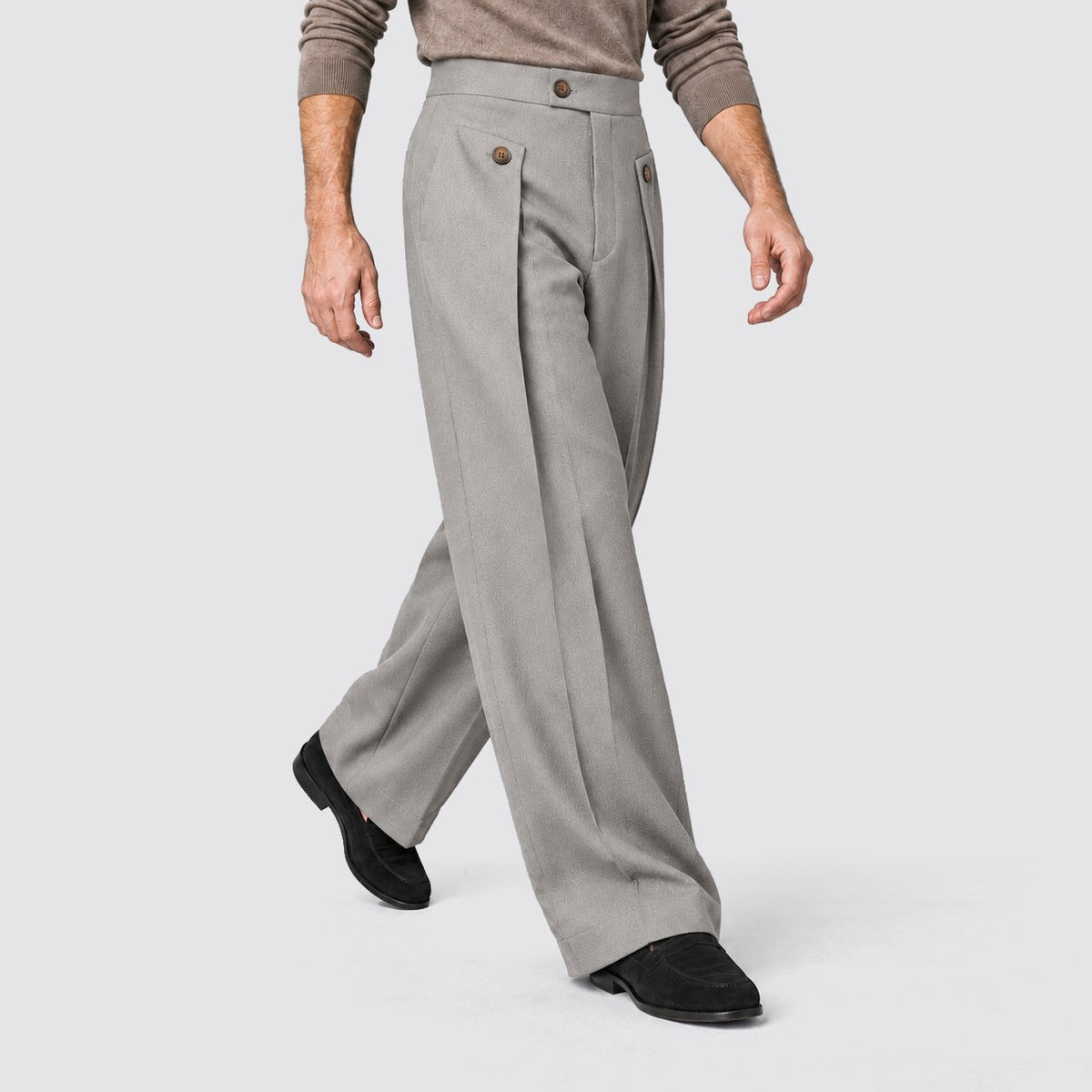 Men's Smart Front Pleat Wide Leg Trousers