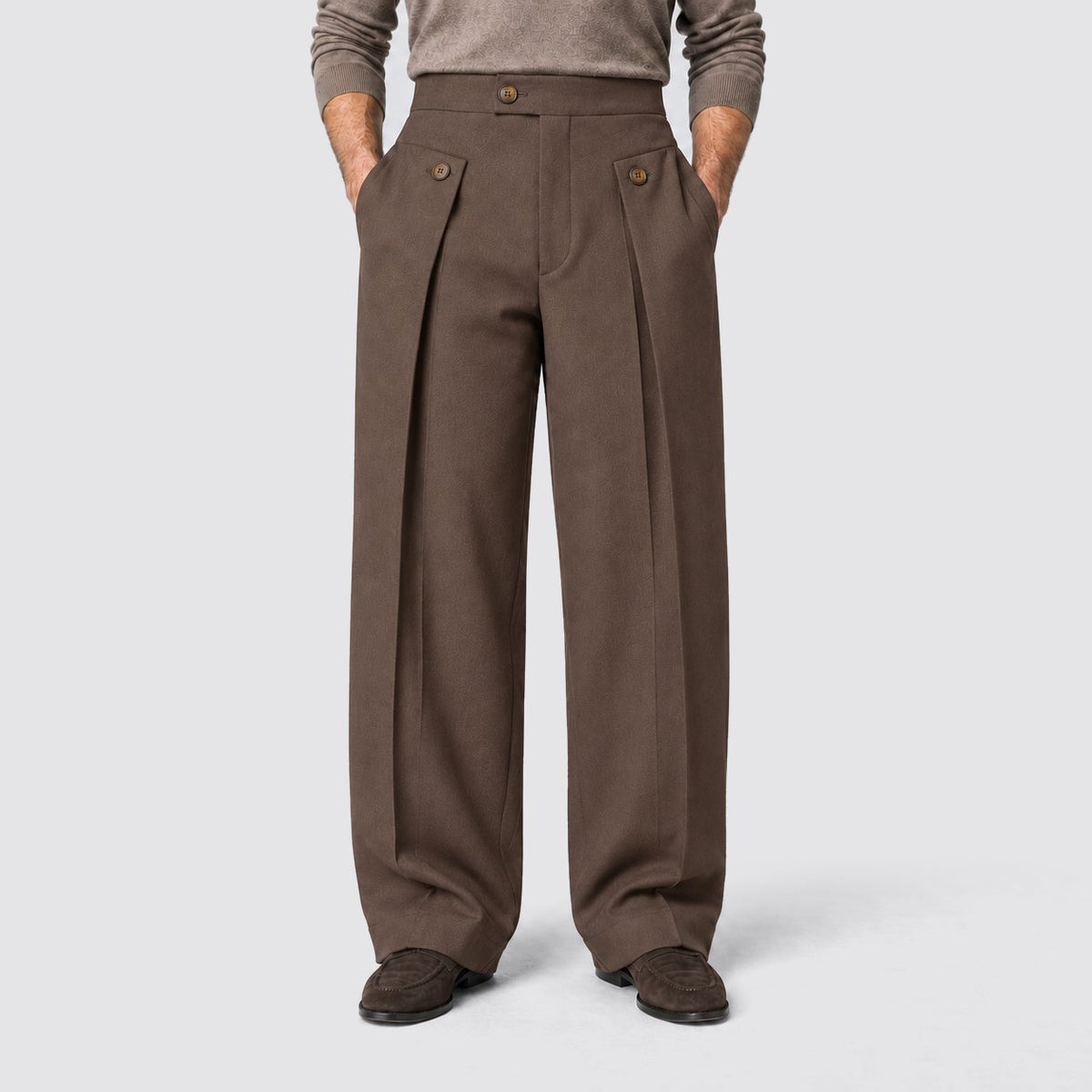 Men's Smart Front Pleat Wide Leg Trousers