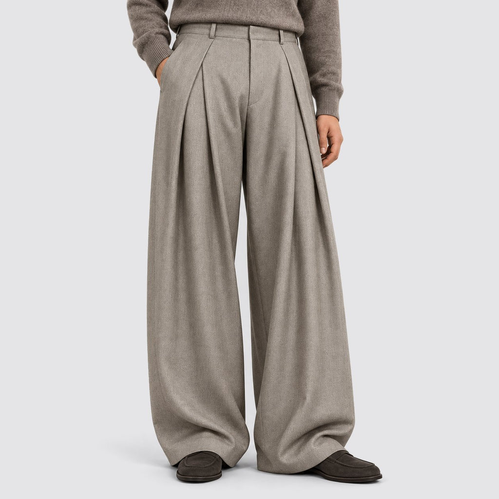 Men's Sophisticated High-Waist Pleated Wide-Leg Trousers