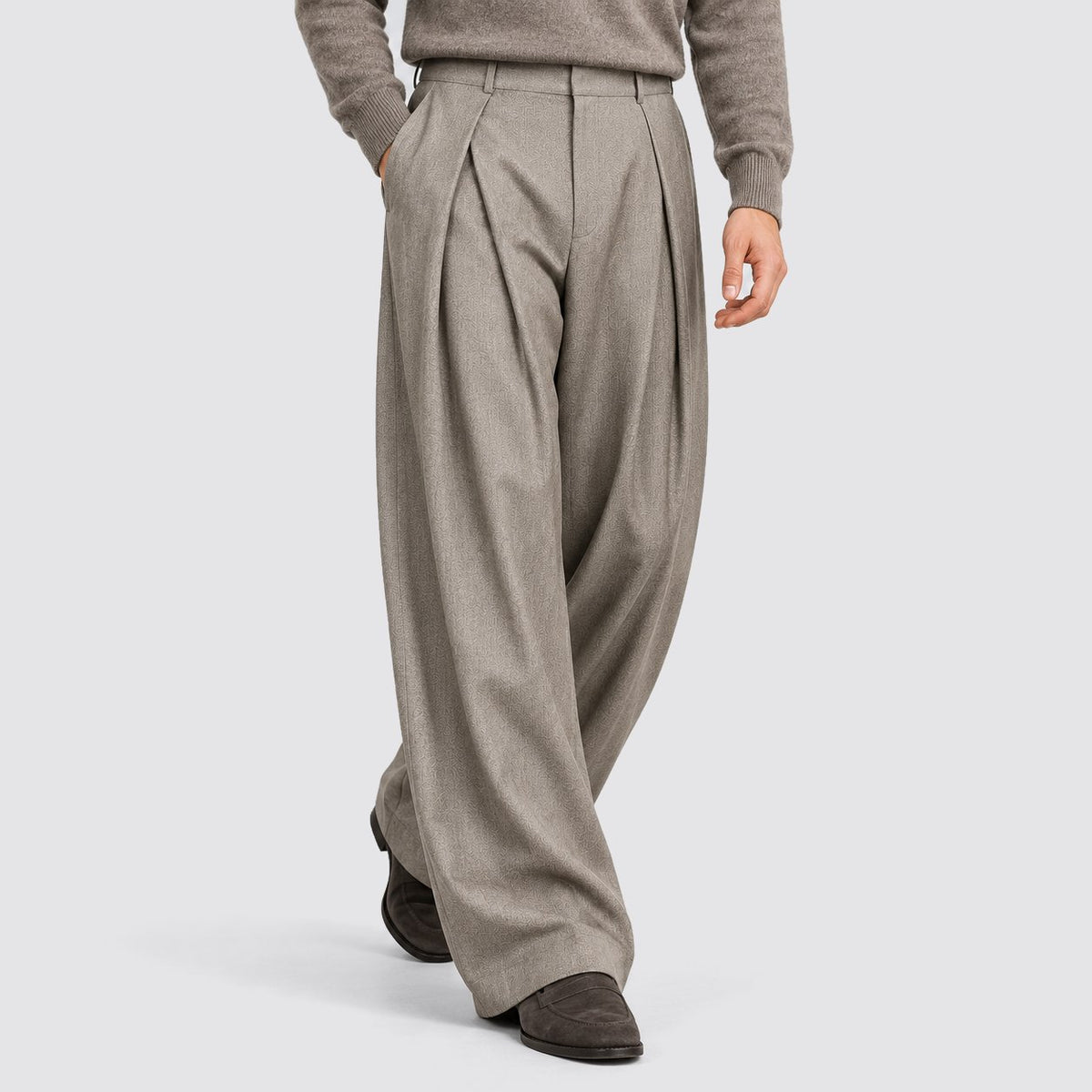 Men's Sophisticated High-Waist Pleated Wide-Leg Trousers