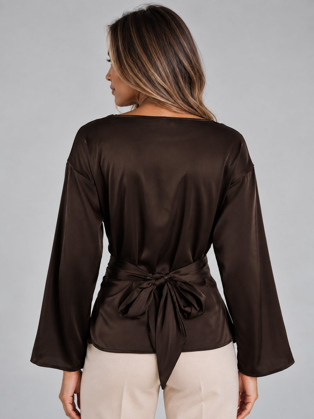 Women's Refined Satin-Look Tie Waist Blouse