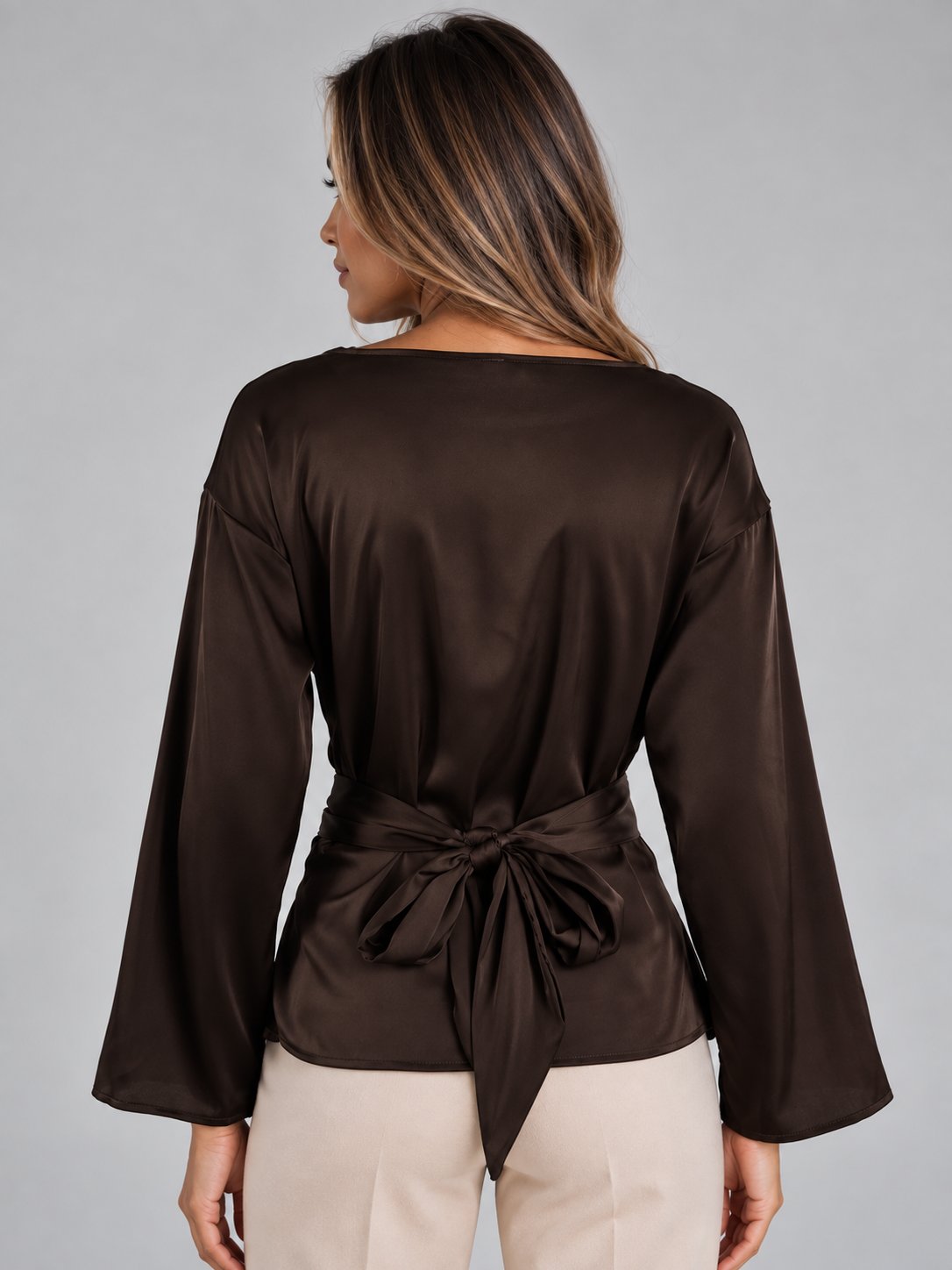 Women's Refined Satin-Look Tie Waist Blouse