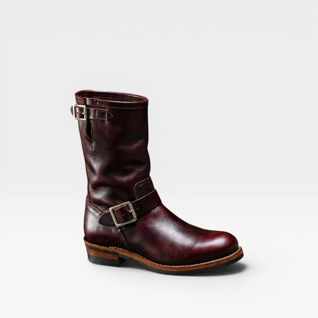 Bottes en cuir vieilli vintage pour hommes – Bottes style ingénieur mi-mollet avec boucle