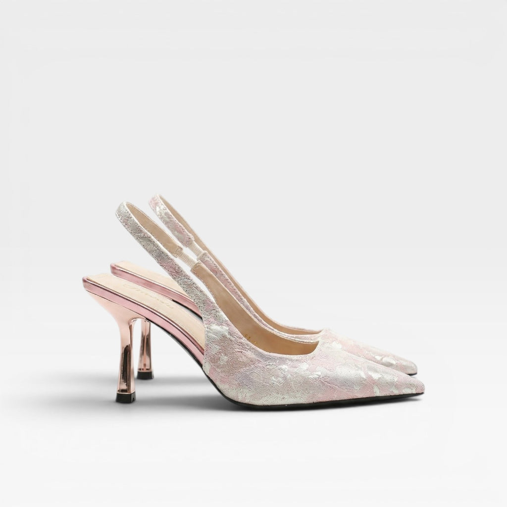 Women’s Pointed Toe Kitten Heels – Shiny Slingback Pumps