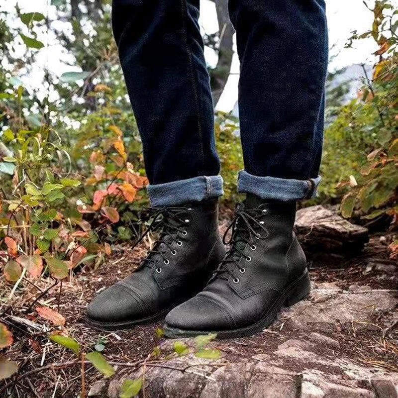 Bottes vintage en cuir pour hommes – Chaussures classiques à lacets avec bout renforcé