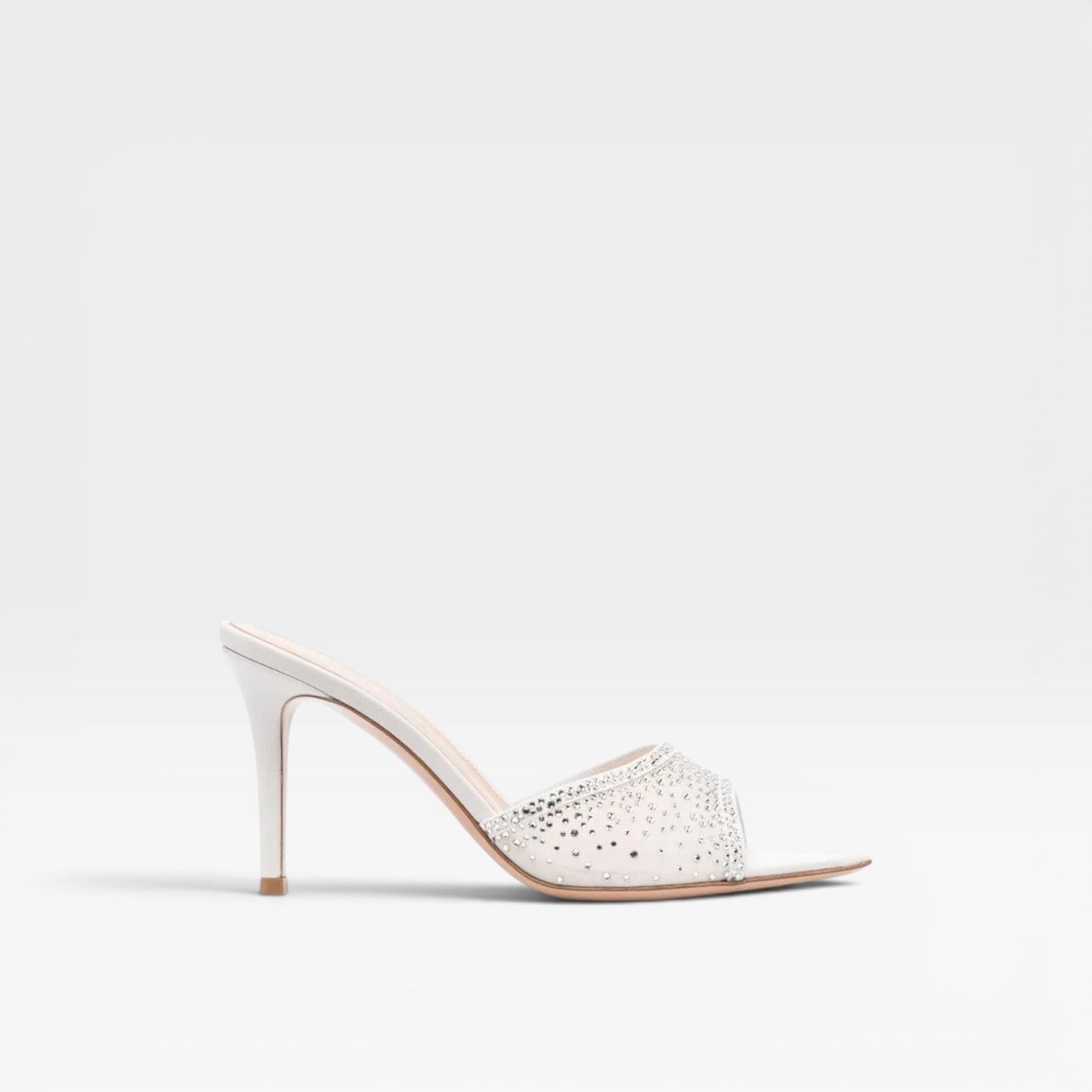 Women's Crystal Embellished Suede Heels – Elegant Pointed Toe Mule Stiletto for Party and Special Occasions