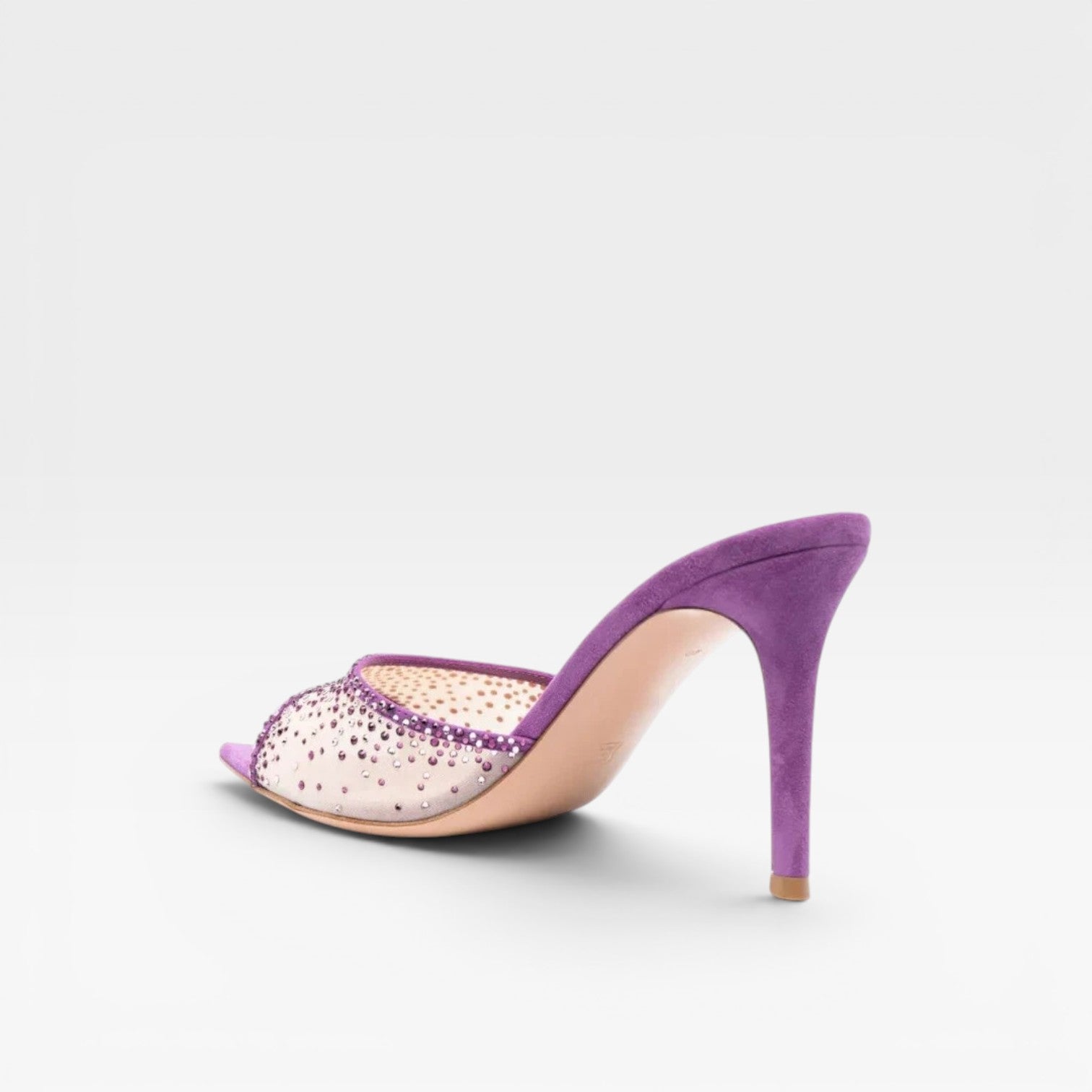 Women's Crystal Embellished Suede Heels – Elegant Pointed Toe Mule Stiletto for Party and Special Occasions