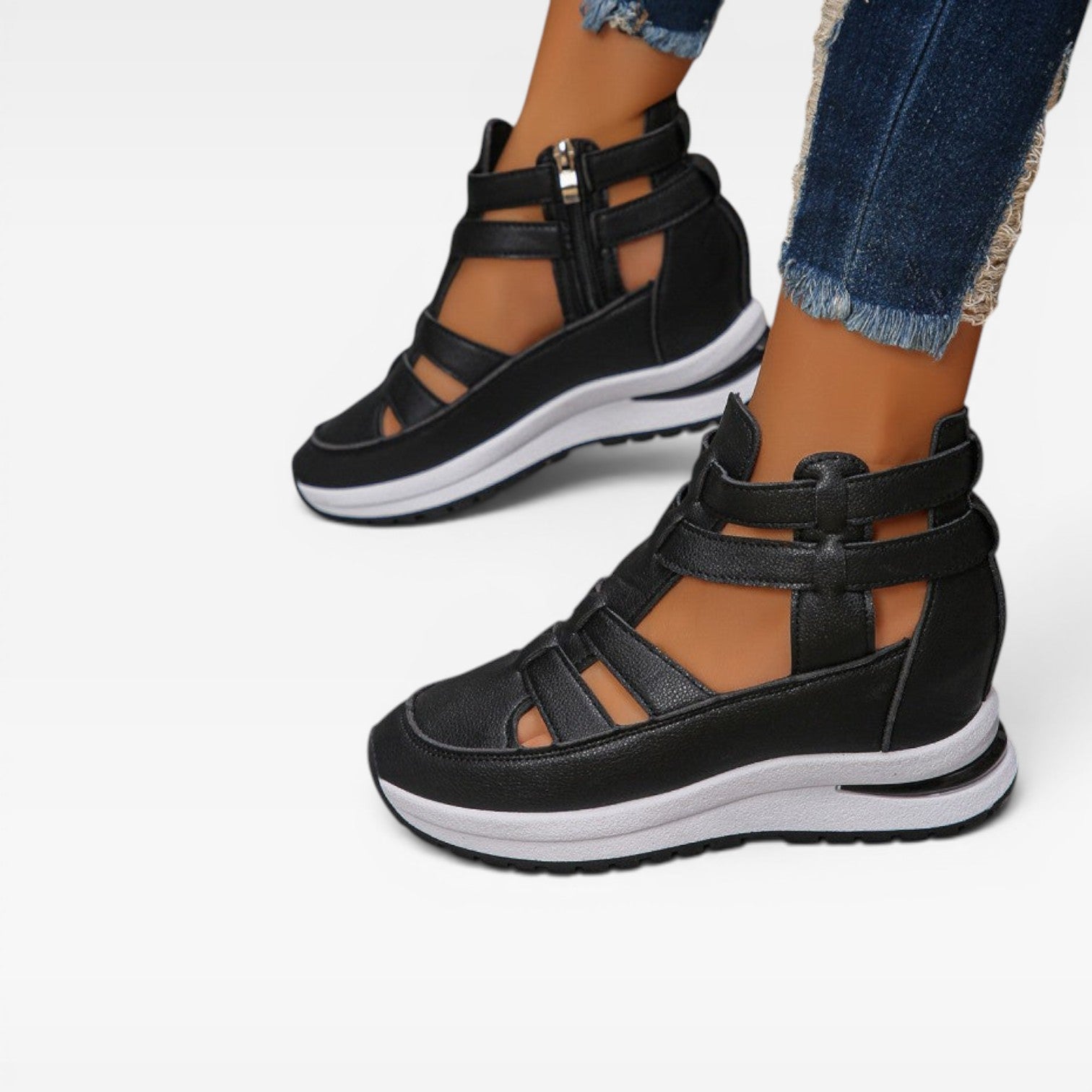 Women's Platform Wedge Sandals – Cut Out Strap High Top Sneakers