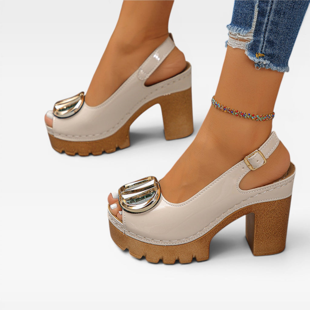 Women's Chunky Platform Heels – Peep Toe Buckle Block Heel Sandals for Special Occasions