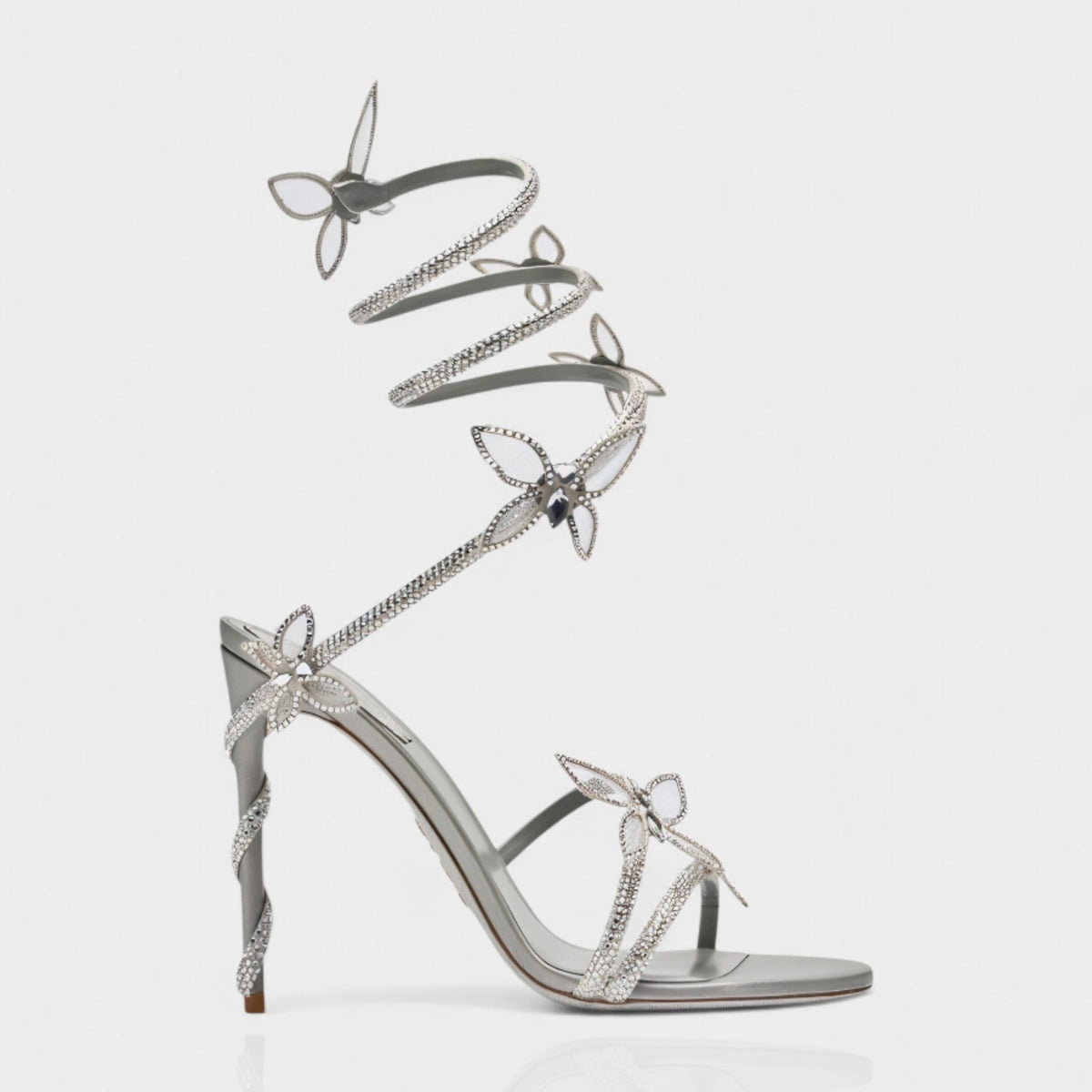 Women's Crystal Butterfly Spiral Heels – Elegant Strappy Sandals for Special Occasions