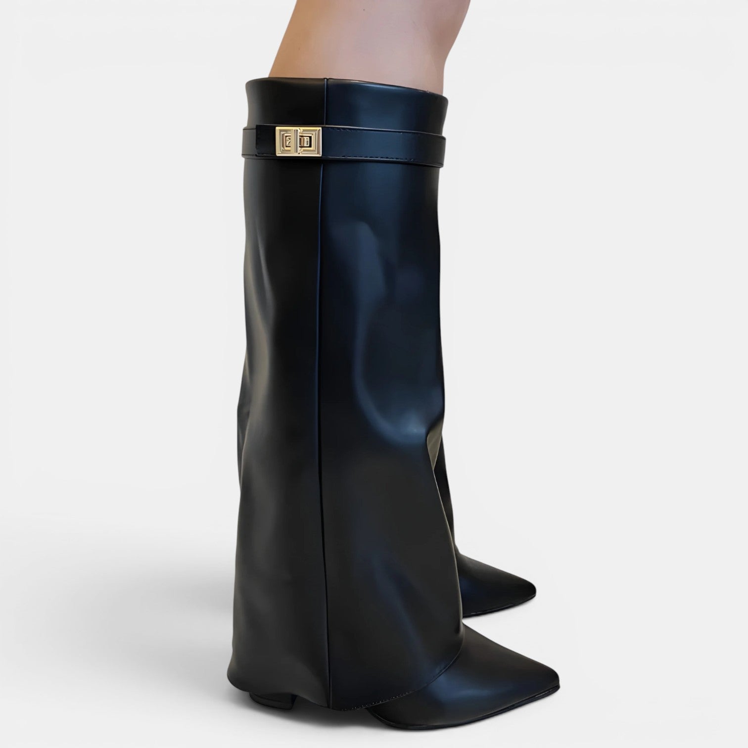 Bottes pantalons repliables pour femmes – Style élégant à bout pointu en daim avec talon bloc montant jusqu’au genou