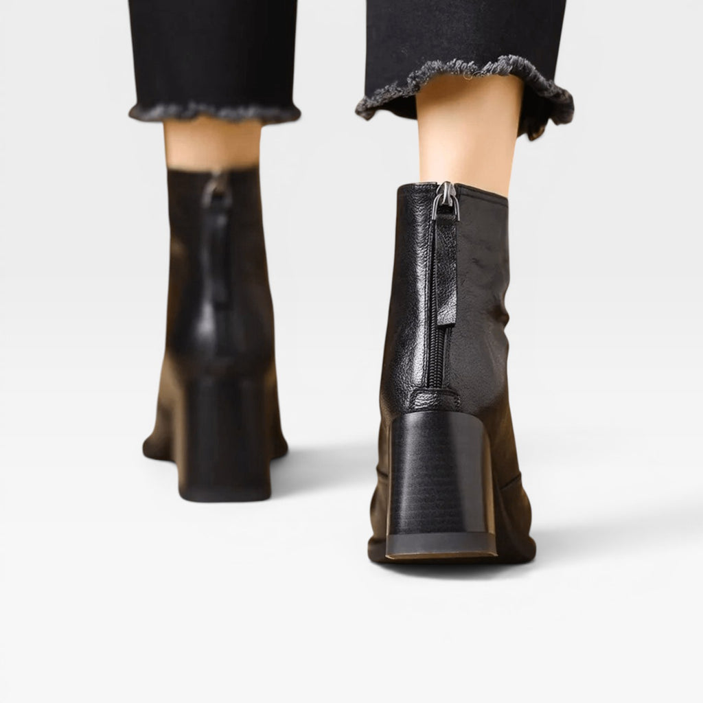 Women's Ankle Boots – Elegant Square Toe Chunky Block Heel Slip On Style