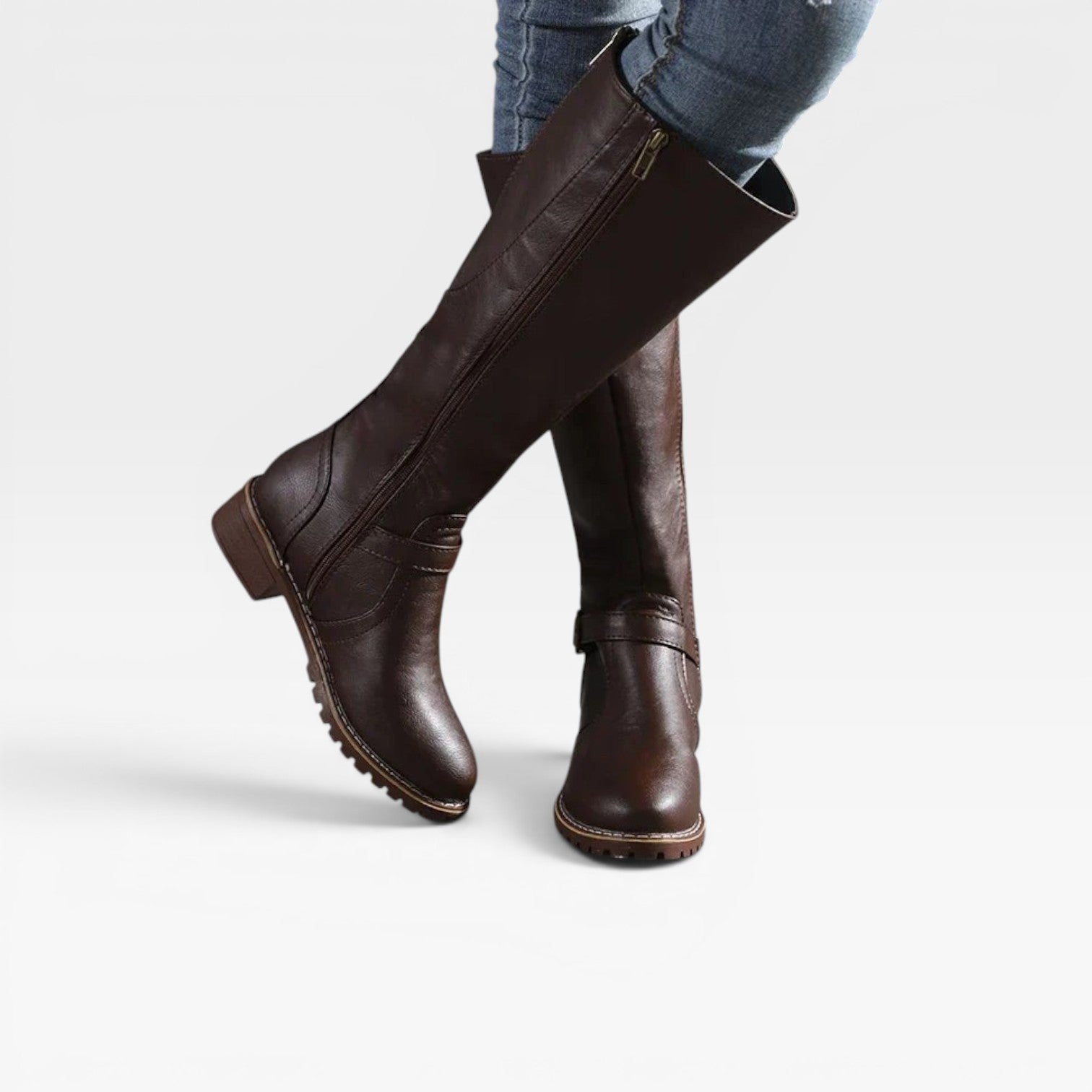 Women's Knee High Leather Boots – Buckle Strap Riding Boots