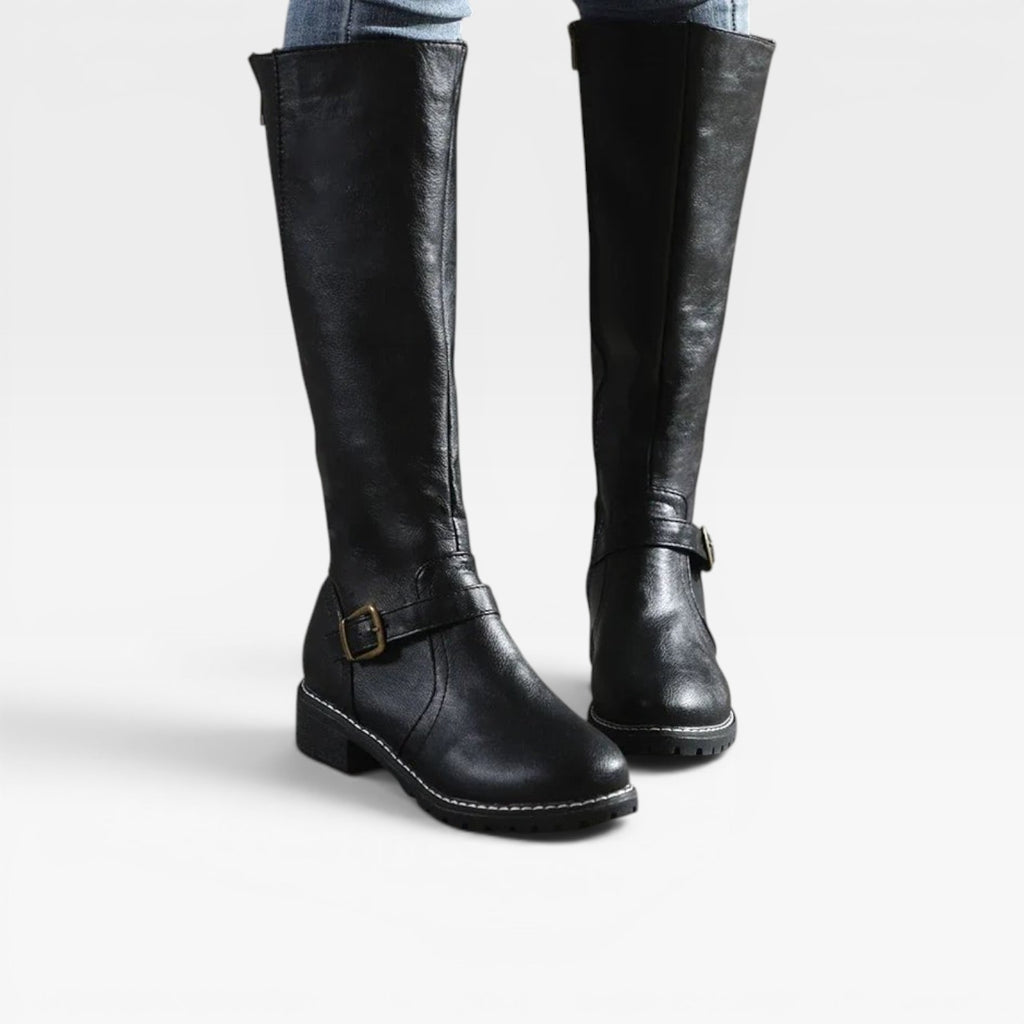 Women's Knee High Leather Boots – Buckle Strap Riding Boots