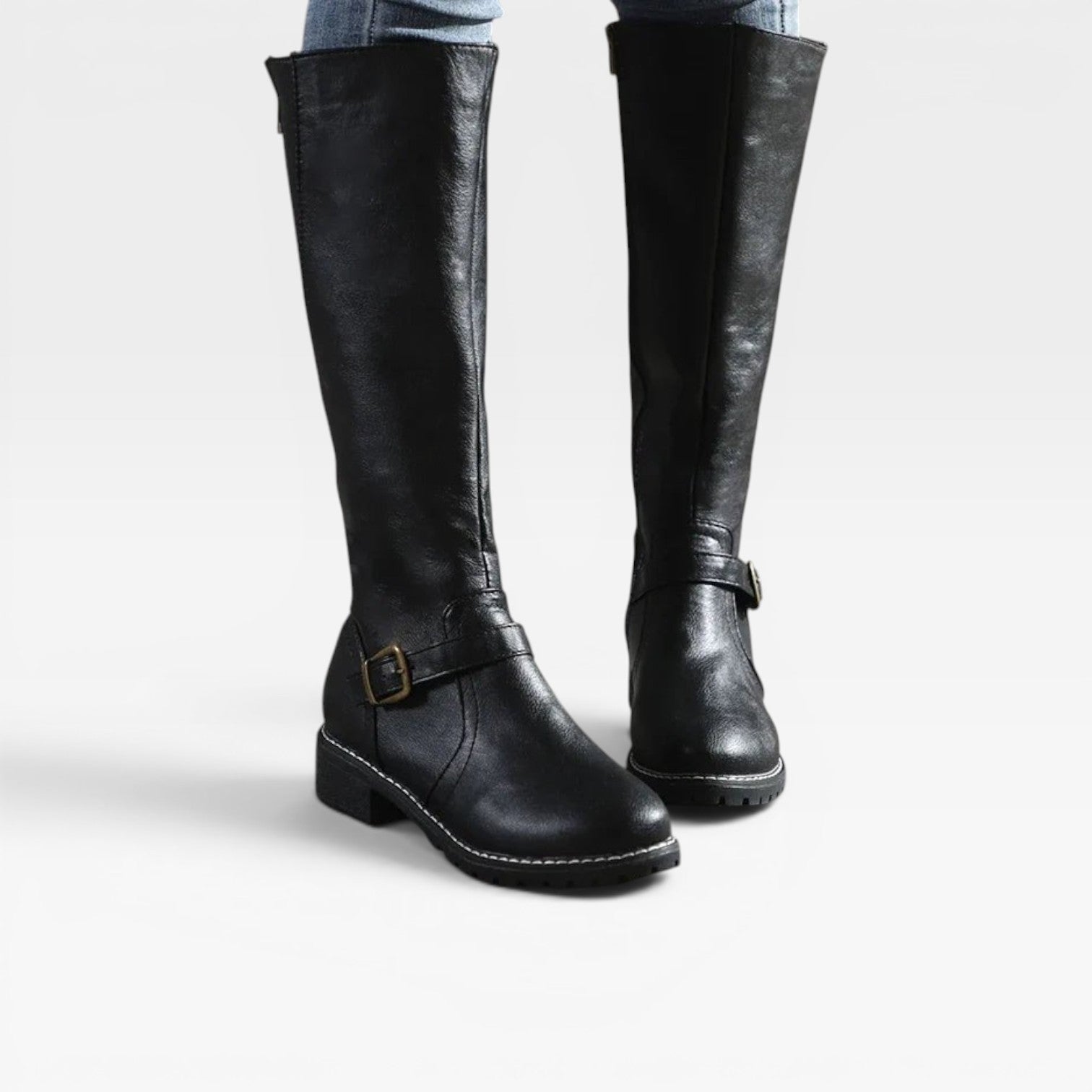 Women's Knee High Leather Boots – Buckle Strap Riding Boots