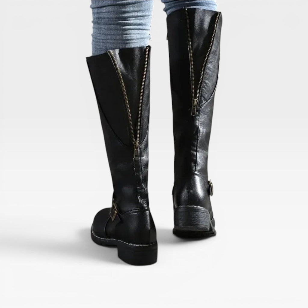 Women's Knee High Leather Boots – Buckle Strap Riding Boots