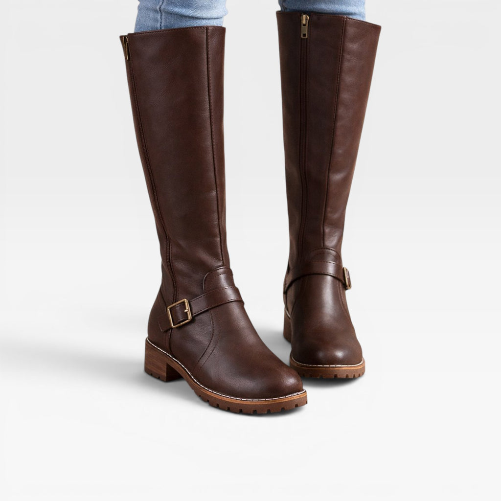 Women's Knee High Leather Boots – Buckle Strap Riding Boots