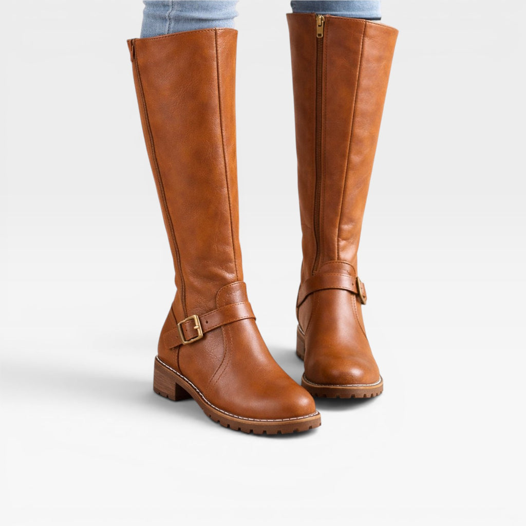 Women's Knee High Leather Boots – Buckle Strap Riding Boots