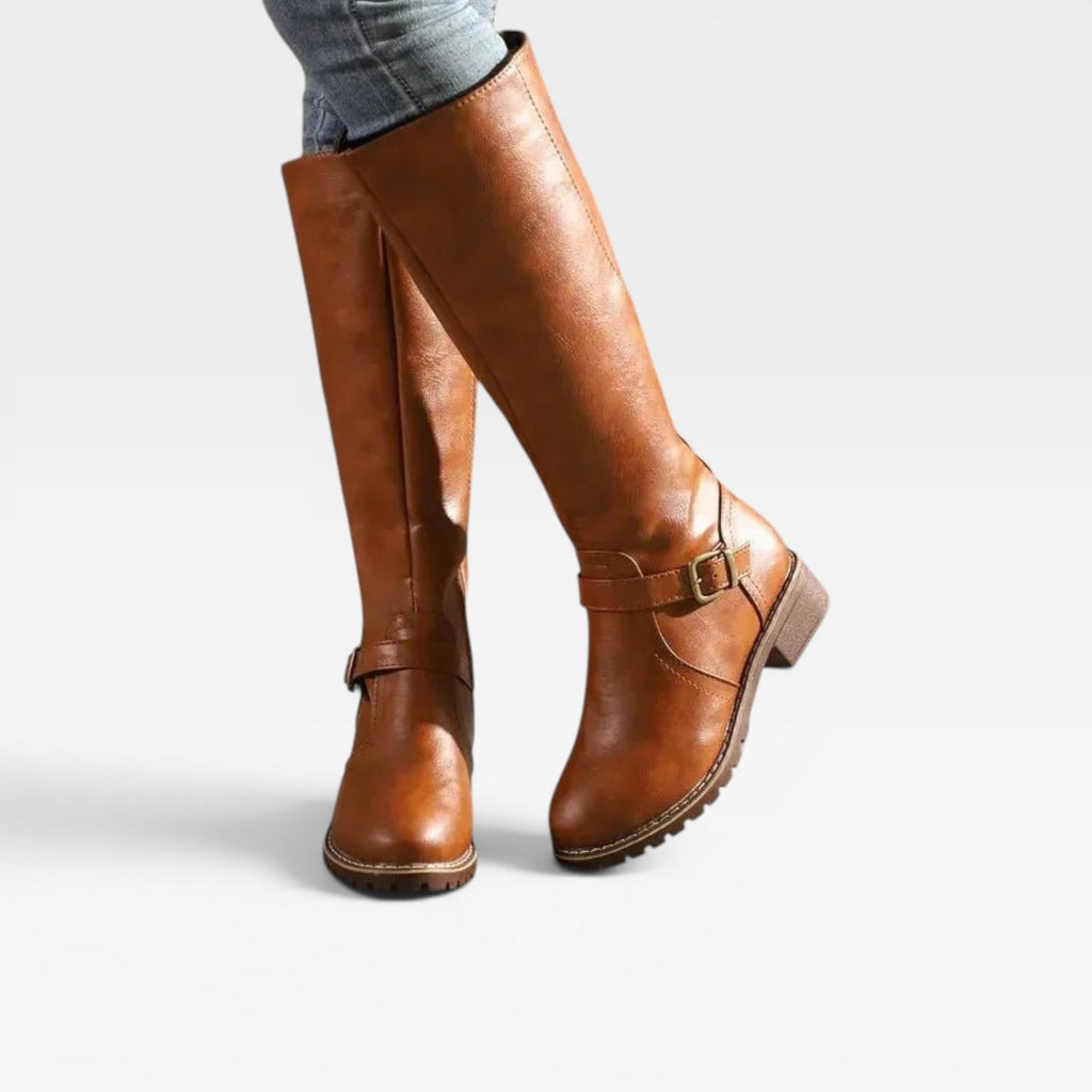 Women's Knee High Leather Boots – Buckle Strap Riding Boots
